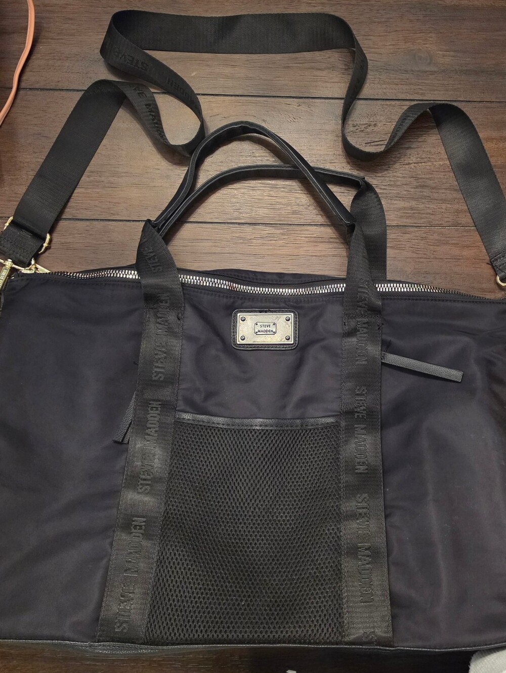 Steve Madden Black Nylon Duffel with Mesh Front Pocket